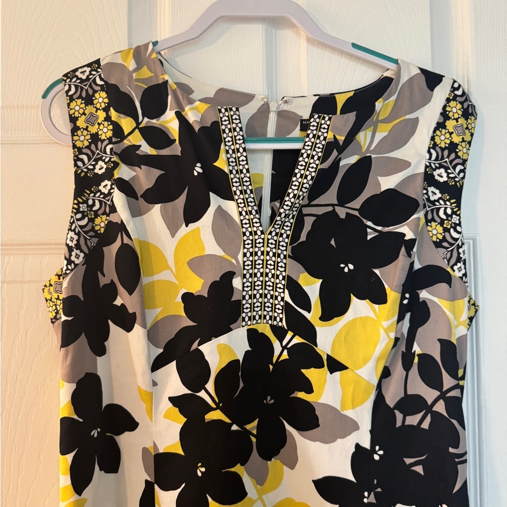 Floral Sleeveless Dress - Black, Yellow, White